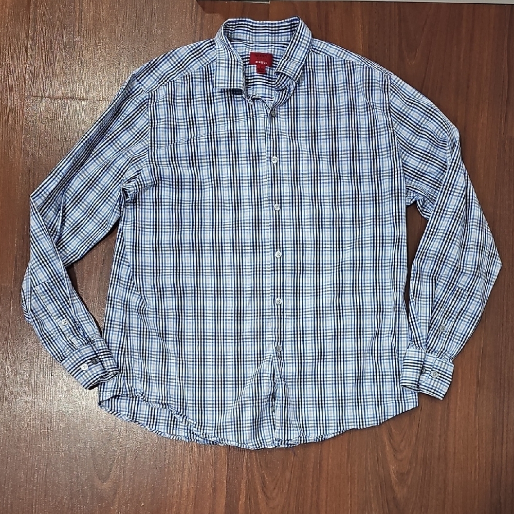 Alfani Men's White and Blue Plaid Shirt